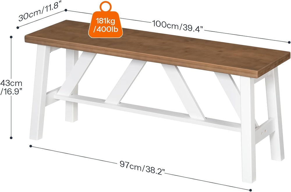 HOOBRO Bamboo Dining Bench, 39.4 inch Farmhouse Kitchen Table Bench, Solid Ba...