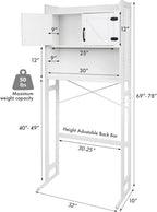 Over The Washer or Over The Toilet Storage Cabinet w/Height Adjustable Shelf Laundry Room/Bathroom Organizer Rack, 2-Door Freestanding Rack Space Saver, White