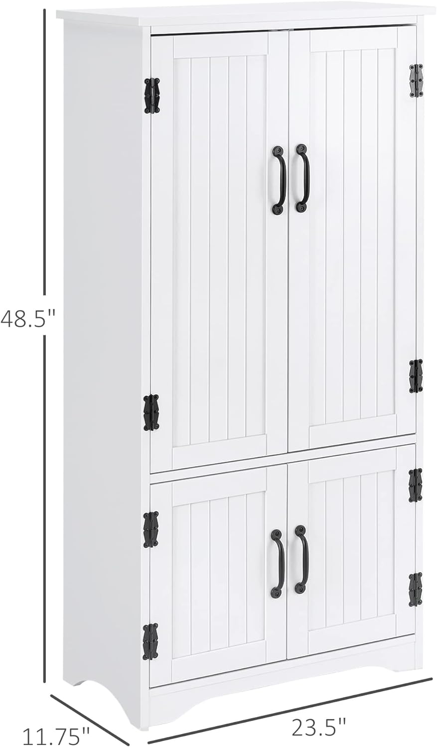 48.5" Farmhouse Kitchen Pantry, Floor Storage Cabinet with 4 Doors, Whit...
