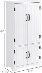 48.5" Farmhouse Kitchen Pantry, Floor Storage Cabinet with 4 Doors, White, Easy to Maintain, for Dining Room