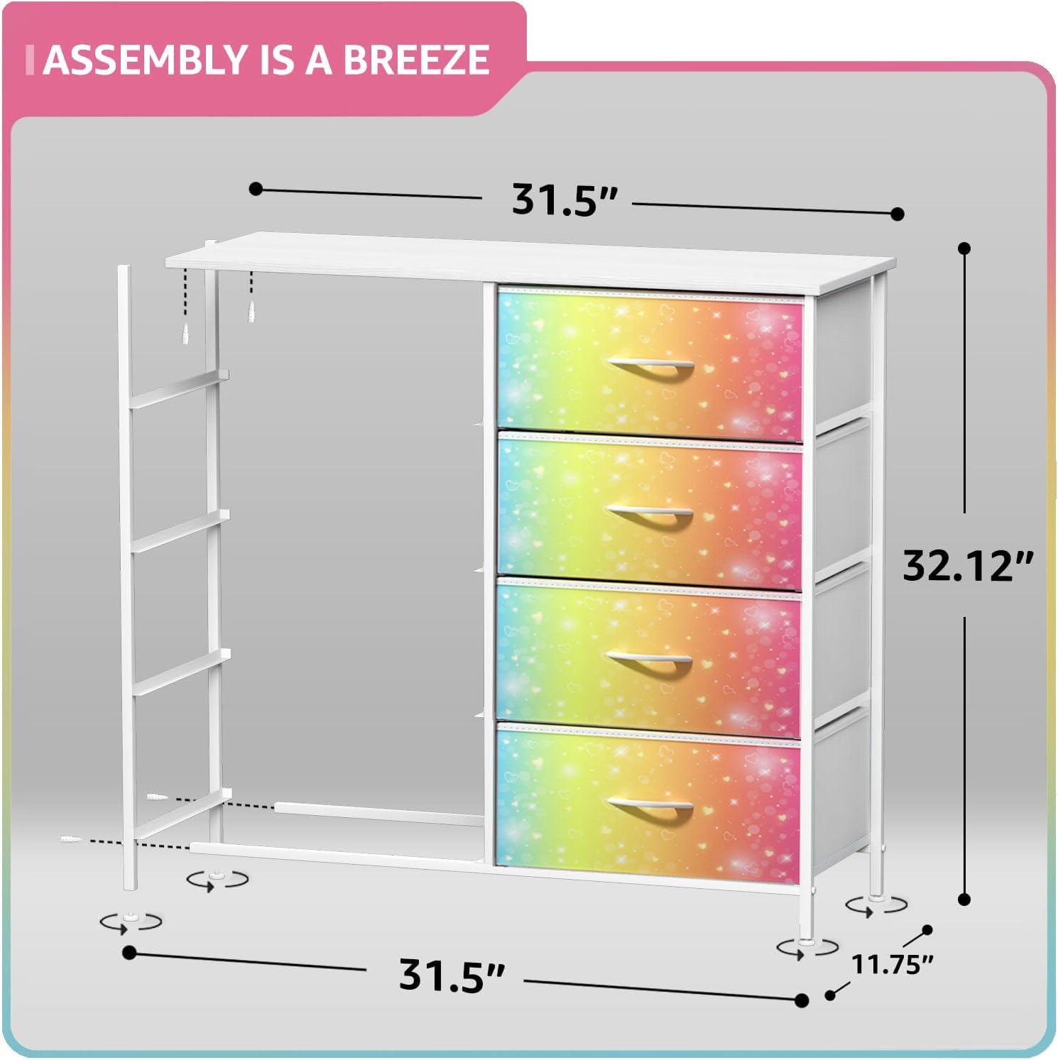 Sorbus Kids Dresser with 8 Drawers - Storage Unit Organizer Chest for Clothes - Bedroom, Kids Room, Nursery, & Closet (Rainbow, 31.5 x 12 x 32-8 Drawer)