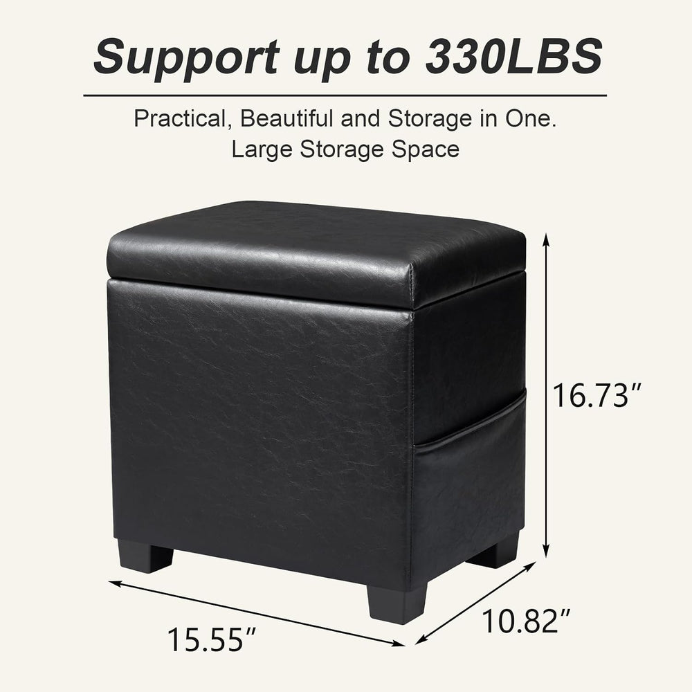 16" Faux Leather Storage Ottoman Foot Rest Stool with Wooden Tray, Foots...