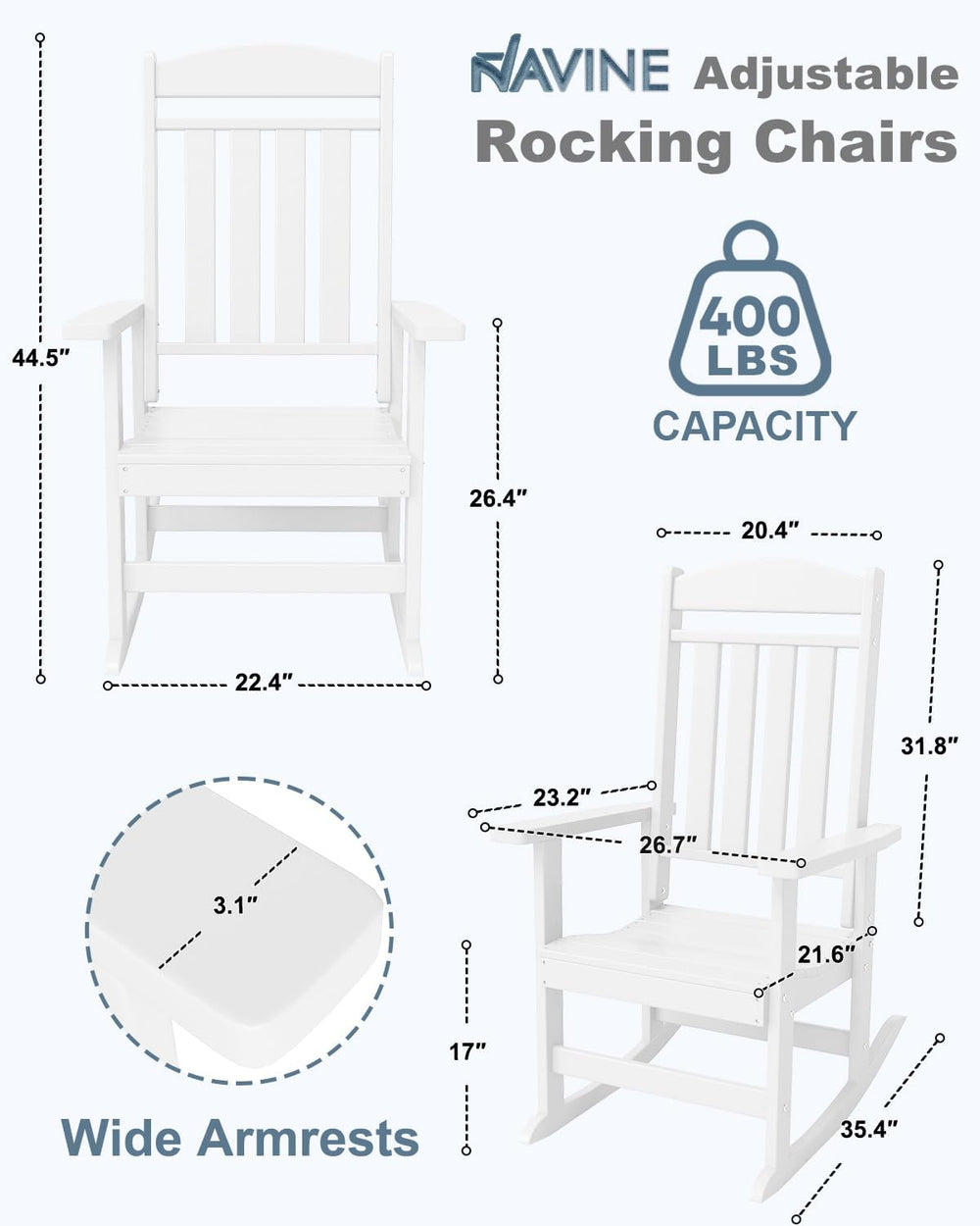 NAVINE 3-Piece Outdoor Rocking Chair Set, Oversized Porch Rocking Chair Set o...