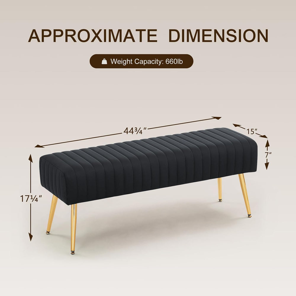 Furnimart 44 Inch Bedroom Ottoman Bench, Black Upholstered End of Bed Bench w...