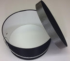 Sarah's Hat Boxes Classic Black/Gray Hat Box – 18.5" x 9.5" (Dia. x Ht.) Handmade in USA – Odorless Non-Toxic Adhesive, Cording Handle – Premium Storage for Hats & Accessories