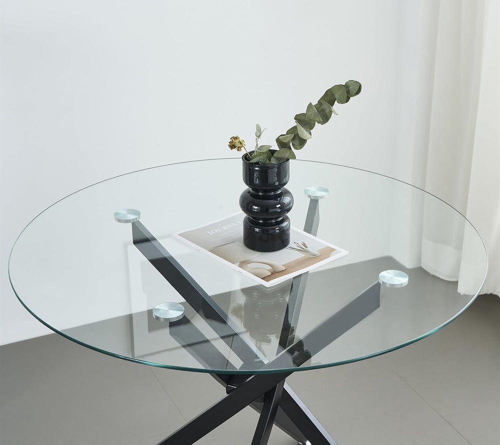 SSLine Modern 5-Piece Round Glass Dining Table Set for 4, Luxury 36" Cir...