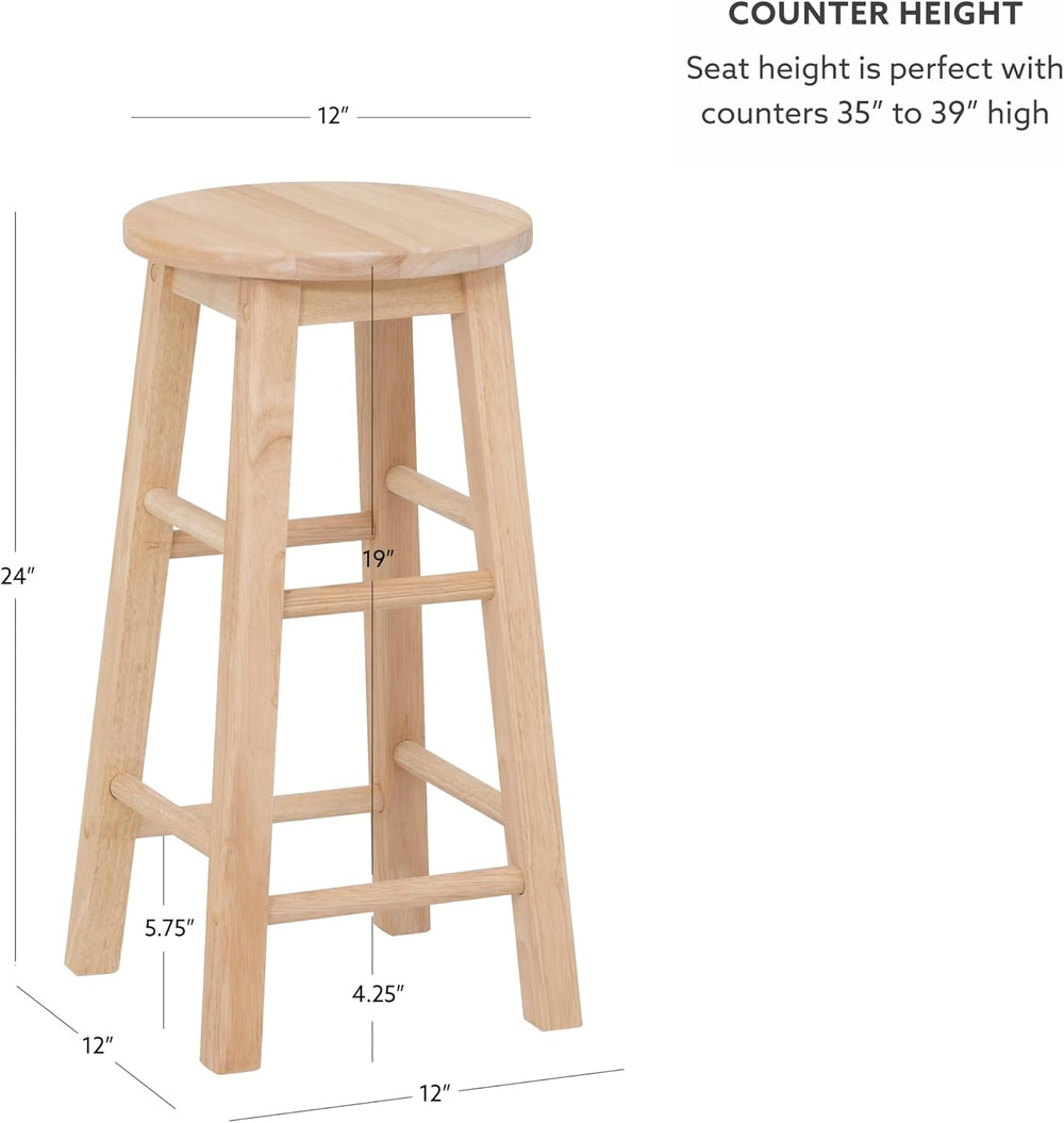 Linon Zeke Unfinished Solid Wood Backless Round Counter Stool with 24 Inch Se...