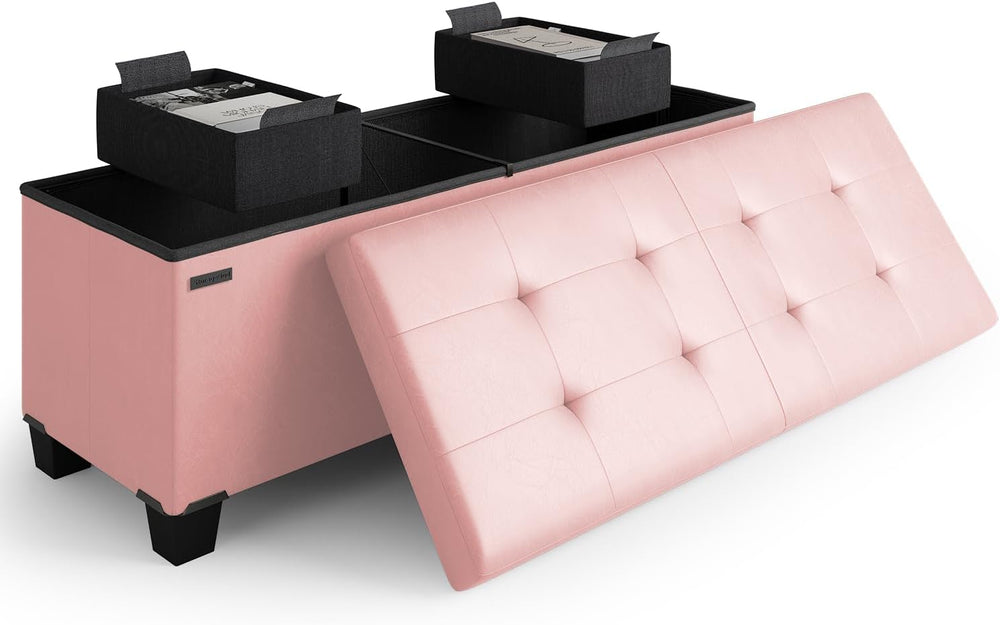Storage Ottoman Bench with Bins, 43-in Storage Bench for Bedroom End of Bed, ...