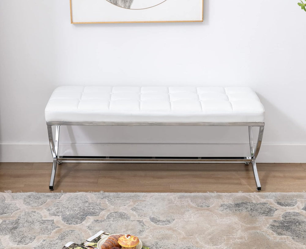 EALSON Modern Entryway Bench Leather Upholstered Dining Bench with Metal Base...