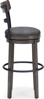 Signature Design by Ashley Caitbrook 30" Farmhouse Bar Height Upholstered Swivel Barstool, Gray
