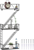 Fire Escape Wall Shelf, Black Metal Hanging Ladder Decor, 3 Tier Iron Display Shelf, Decorative Floating Wall Organizer, Includes Installation Screws and Instructions for Easy Setup