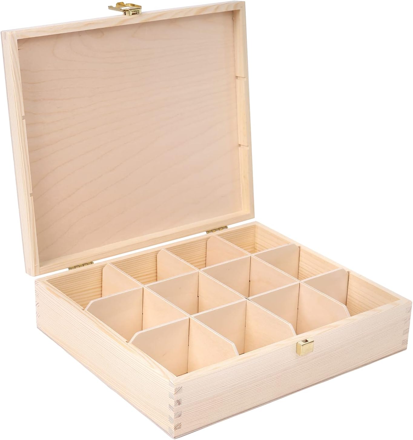 Creative Deco Personalized Wooden Tea Box Storage | 12 Compartments | Your Text + Photo/Logo | 11.41x9.84x2.95in | Luxury Organizer Bag Container Keepsake Chest | Gift Christmas Xmas | UV Print