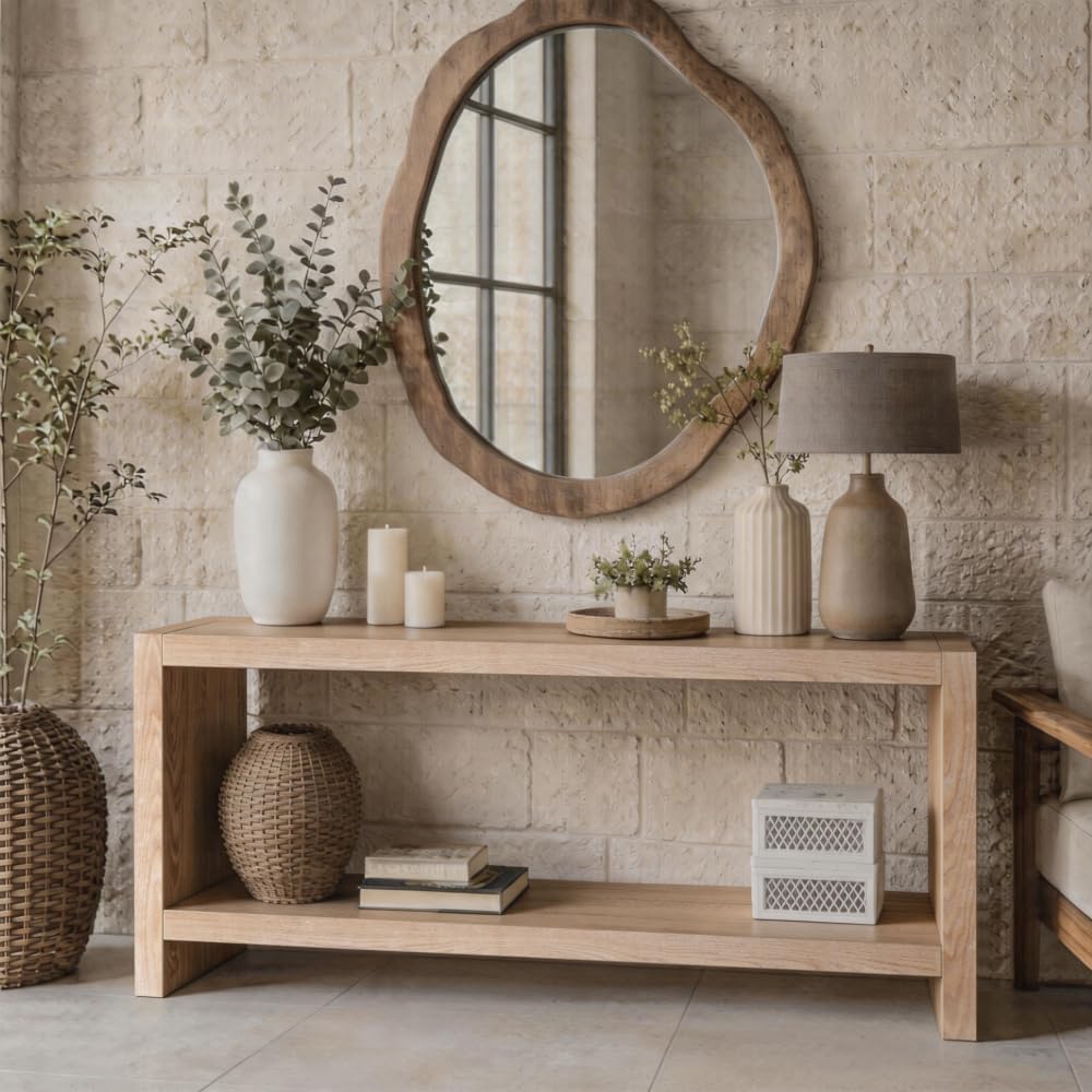 ZOEDO 63-Inch Large Farmhouse Console Table, 2-Tier Rustic Entryway Table wit...