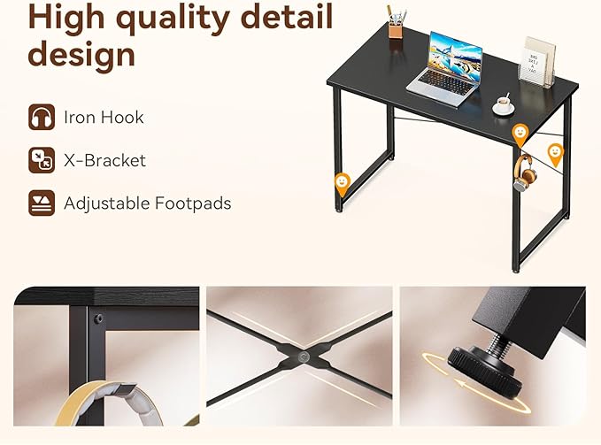 ODK 32 Inches Small Desk for Home Office, Computer Study Table for Small Spaces, Writing Desk with Headphone Hooks, Black