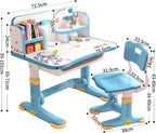 Kids Functional Desk and Chair Set,Children Learning Desk,Cartoon Pattern,Height Adjustable Height Study Table with Drawer,Desk for Kids with Tiltable Desktop,Storage Drawer for Boys Girls