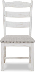 Signature Design by Ashley Valebeck Farmhouse Cushioned Dining Chair, 2 Count, Nailhead Trim, Fabric Upholstery, Solid Wood, 39" Seat Height, Whitewash
