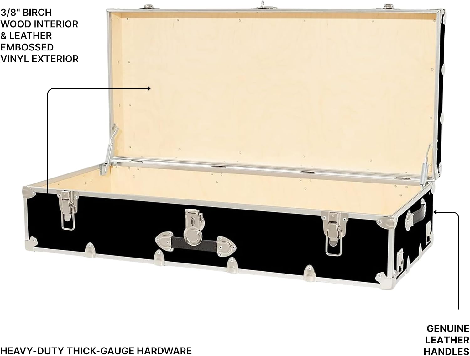 Rhino Trundle Storage Trunk, Under Bed Dorm Footlocker | 44"L x 20"W x 12"H, 42 lb Item Weight, Steel, Durable, Removable, College Dorm, Home Storage, Dorm Room, Hope Chest