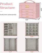 TORIBIO Jewelry Box for Women, Leather Jewelry Organizer with Mirror & Lock, 4-Tier Jewelry Storage Organizer with 3 Drawers for Girls/Women/Mothers, Necklace Earring Bracelets Holder Organizer