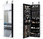 Byroce 47.5''H Jewelry Armoire, Over the Door/Wall Mounted, Full Length Mirror with Jewelry Storage, 2-LED Lockable Jewelry Cabinet with 2 Drawers, Hanging Jewelry Organizer for Bedroom (Black)