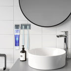 Toothbrush Holder Wall Mounted with Cover for Bathroom, 2 Slots Toothbrush Storage Organizer for Shower, Self Adhesive Toothbrush Hanger with Toothpaste Clip
