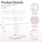 POVETIRE Headband Holder Stand Storage for Baby, 3 Tier Wooden Bow Organizer for Girls Hair Bows, Infant Hair Accessories Rack Display for Nursery Decor