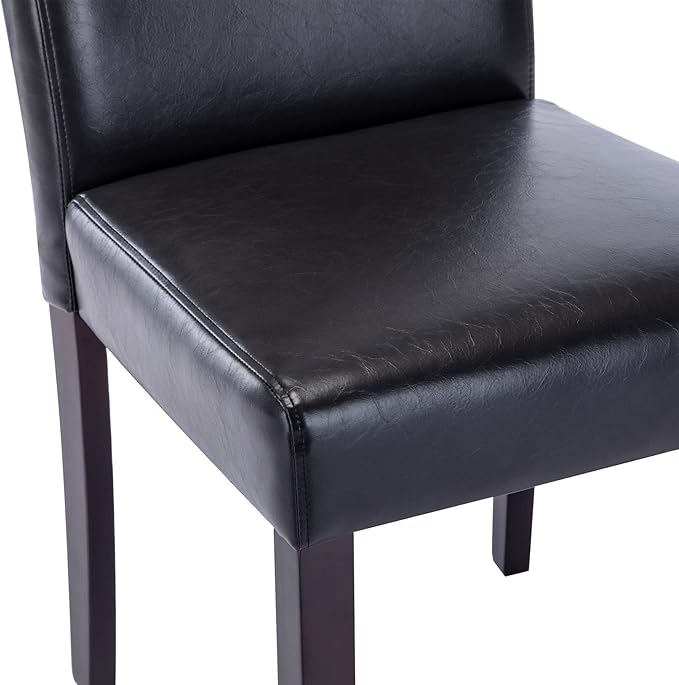 Watson & Whitely Upholstered Dining Chairs Set of 4, Faux Leather Armless Dining Room Chairs with Solid Wood Legs & Back Side Chair for Kitchen, Living Room, Restaurant, Black