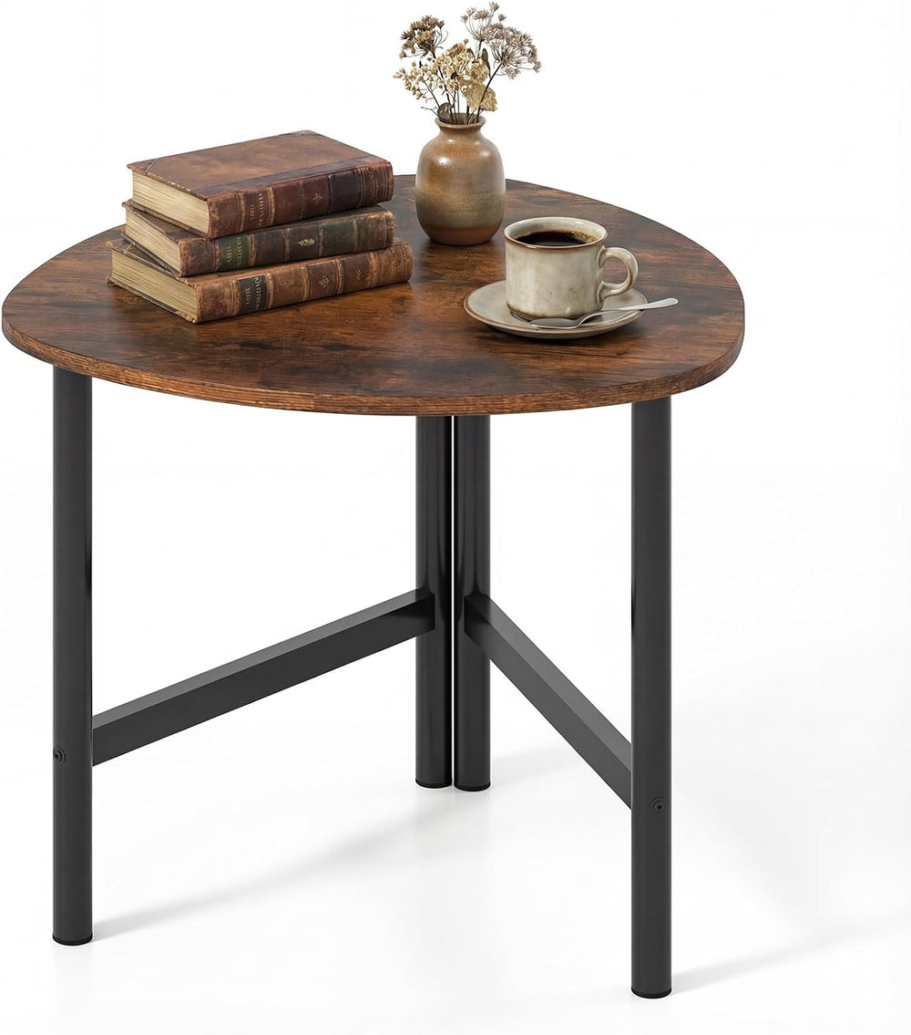 GOFLAME Triangular End Table, Modern Sofa Couch Side Table with Wood Faux Mar...