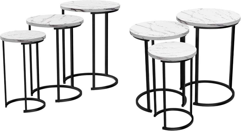 Lavish Home Round Nesting Tables Set of 6, Faux Marble Tabletop, White | 25”H...