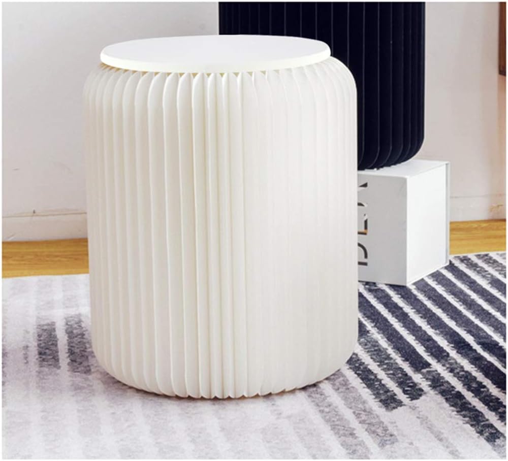 Modern White Paper Stool Foldable - 11 inch Heigh - Compact, Sturdy & Por...