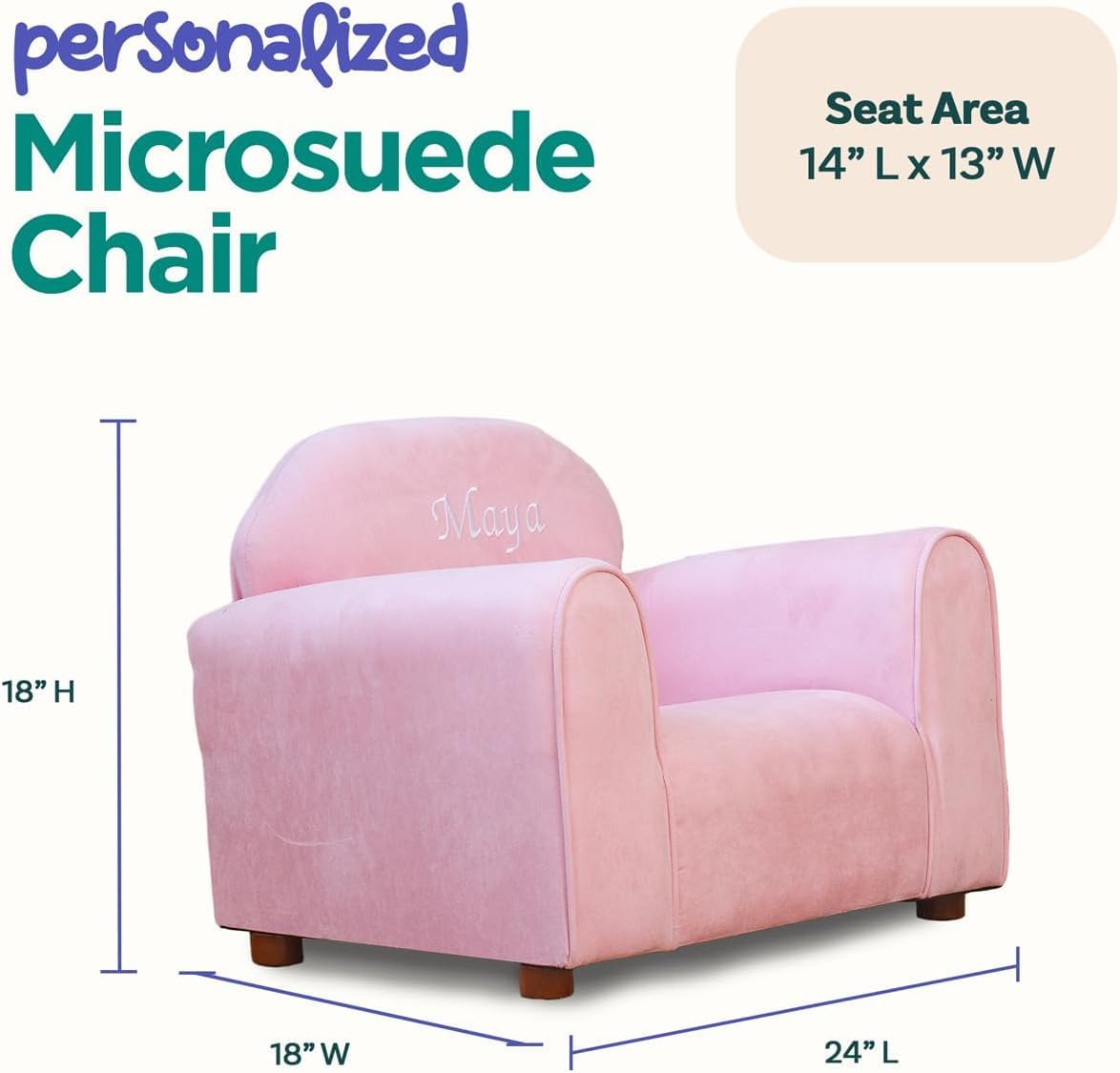 Keet Personalized Toddler Chair, Customize with Name, Soft Microsuede Upholstery, Embroidered Kids Armchair, Sturdy Wooden Frame, Easy to Clean, Ages 2–5, Gift-Ready Toddler Chair for Playrooms.
