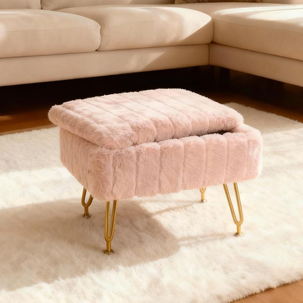 Small Foot Stool with Storage & Gold Metal Legs, Small Ottoman Foot Rest ...