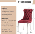 Luxury Upholstered Dining Chairs Set of 2, Red Kitchen Chair with Silver Metal Legs, Velvet Tufted Back Dining Chair, Sillas de Comedor, Modern Kitchen & Dining Room Chairs (Burgundy, 2 Pcs)