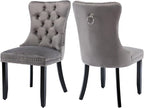 Grey Velvet Dining Chairs Set of 2, Tufted Upholstered Dining Room Chairs with Back Ring Pull, Nailhead Trim and Solid Wood Legs, Modern Dining Chairs for Dining Room, Kitchen(Grey)