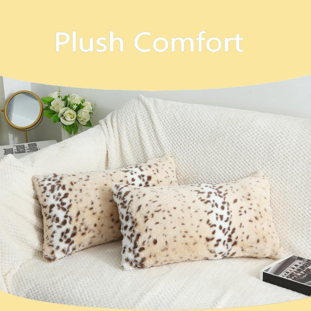 Throw Pillows Covers, Faux Fur Pillow Case Snow Leopard 12x20 Beige