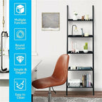 Pemberly Row 5-Tier MDF Ladder Shelves, Black Finish, 74.5" H x 13" W x 23" L, Wall-Leaning Design, Contemporary Storage Unit for Living Room, Study, or Bathroom Decor