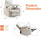 270° Swivel Rocker Recliner with Adjustable Armrests,Oversized Power Nursery Recliner with USB Port,Rocking Chair Nursery with One-Touch Reset,Double Cup Holder,Faux Leather,Beige