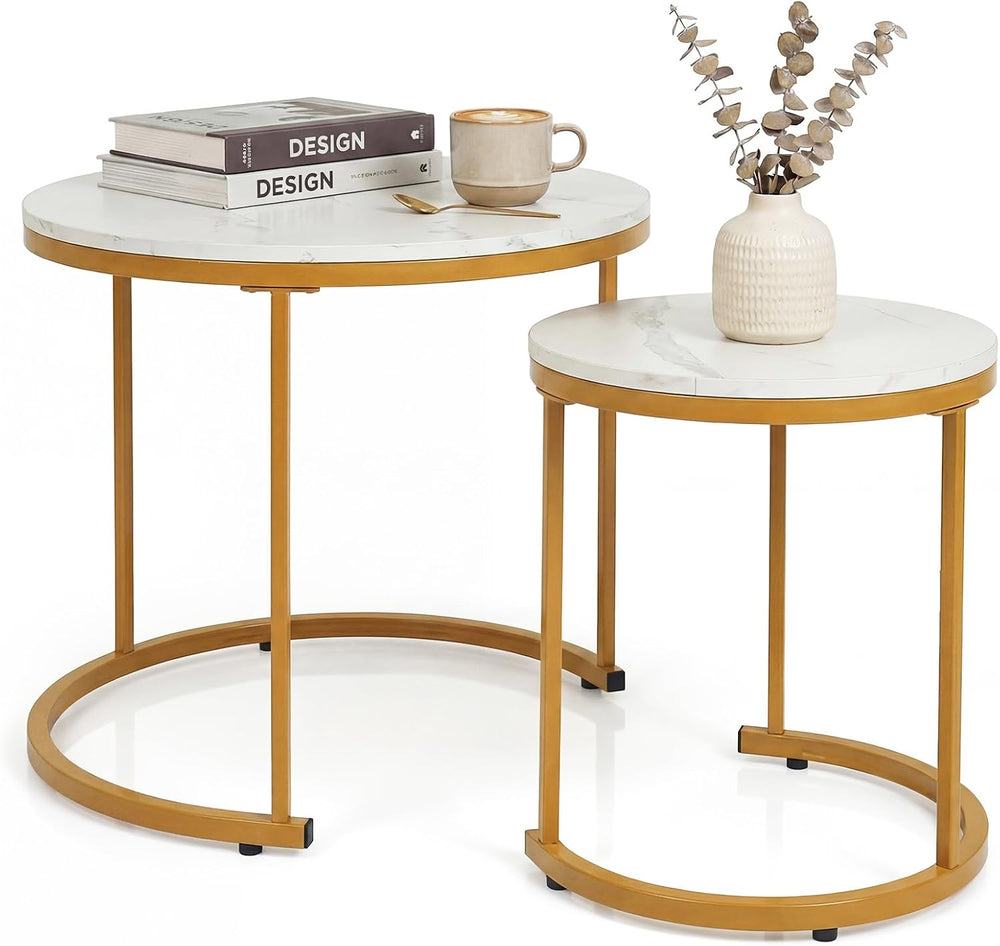 GOFLAME Nesting Coffee Tables Set of 2, Stacking Round Center Table with Wood...