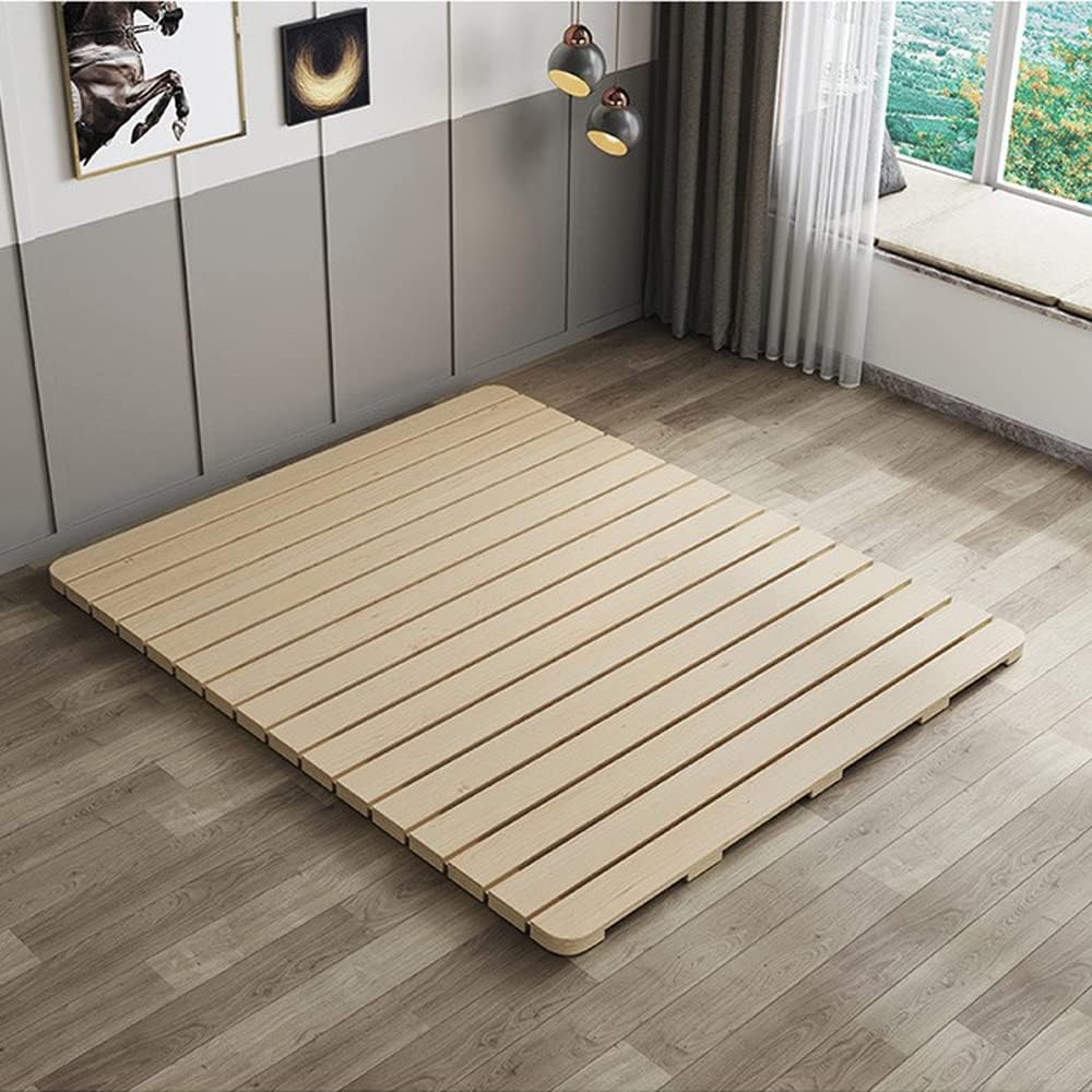 Foldable Floor Bed Frame, Breathable Wooden Roll-Up Slats Base for Japanese Futon Mattress, Low Profile Sleep Bedding (Queen)