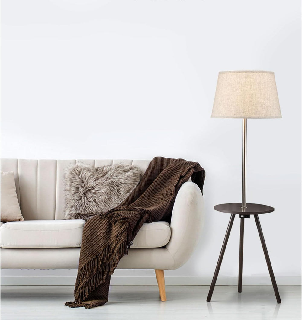 57" Round Sofa Side Table W/Lamp and Power Station 1.56/9.9 Metal Chargi...