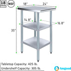AmGood Stainless Steel Work Table with 2 Shelves | NSF | Metal Utility Table (18" Long x 24" Deep)