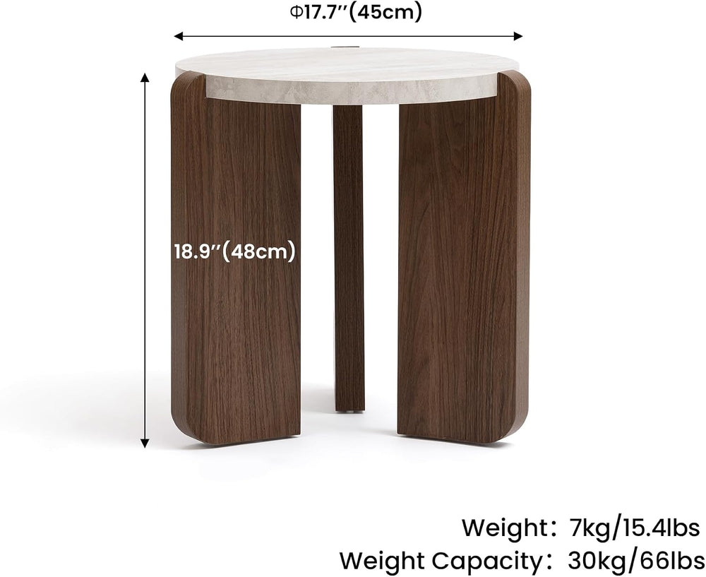HOMPUS Farmhouse Round End Table, French Country White Bedside Table, Faux Ma...
