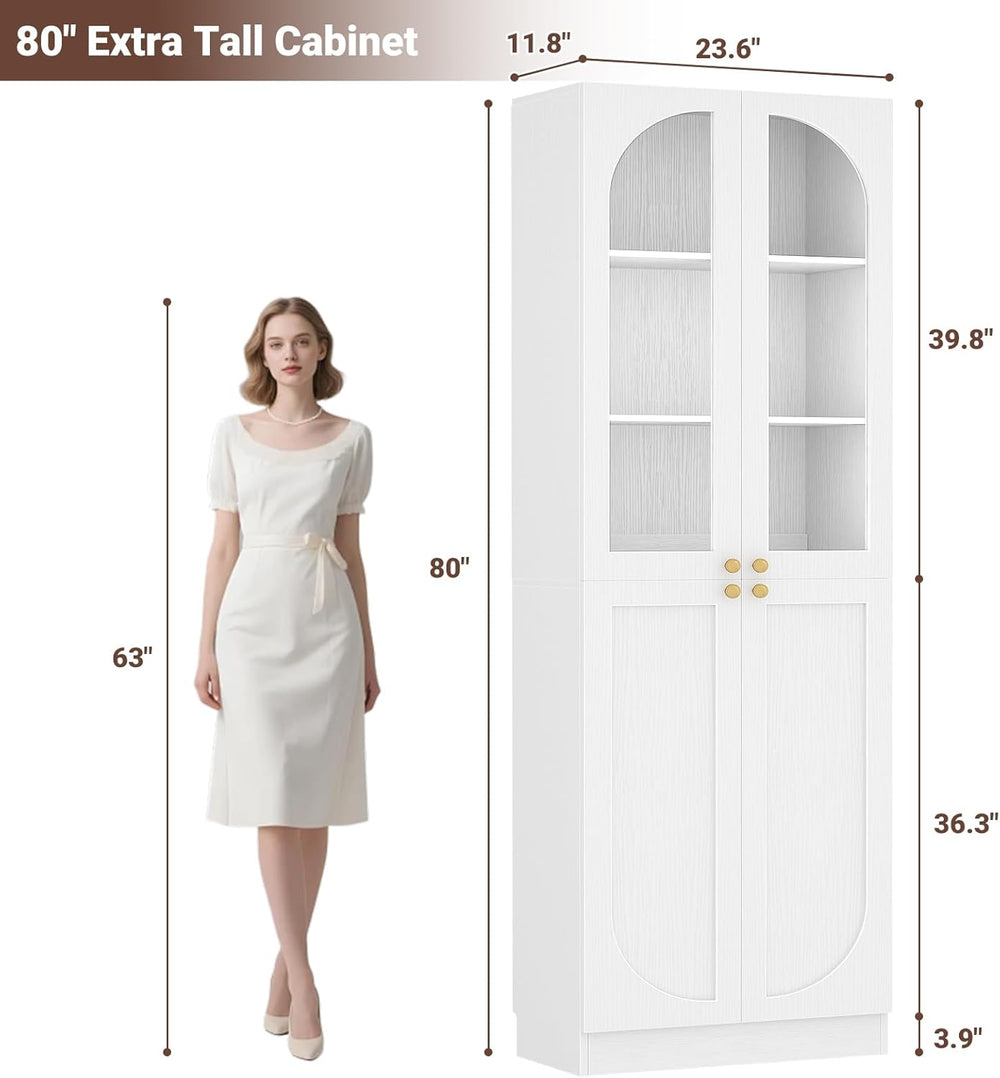 Cyclysio 80" Kitchen Pantry Cabinet with Tempered Glass & Soft Close...