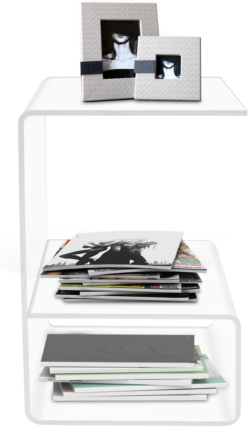 Modern Acrylic Side Table, 3-Tier End Table for Small Spaces, Clear Bedside T...