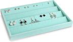 Frebeauty Stackable Velvet Jewelry Organizer Trays for Drawers Inserts Jewelry Storage Tray Display Case, Stud Earrings Bracelets Necklace Rings Accessories Trays for Women(Set of 4)(Turquoise)