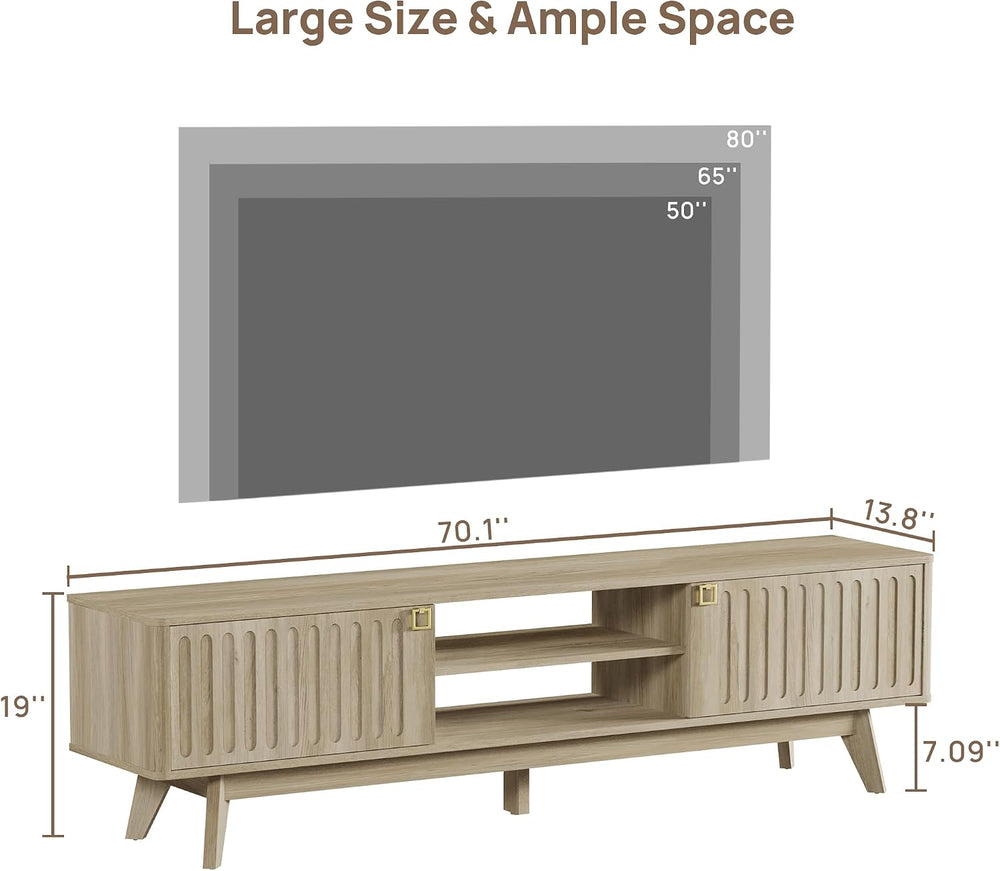 SICOTAS Fluted Modern TV Stand, 70" TV Console for Living Room | Mid Cen...
