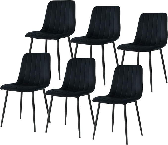 Dining Chairs Set of 6, Modern Kitchen Dining Room Chairs, Ergonomic Velvet Dining Chair Upholstered Cushion Seat and Sturdy Metal Legs(Black)