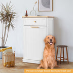 VINGLI Tilt Out Trash Cabinet, Garbage Can Cabinet with Drawer, 10 Gallon Movable/Freestanding Pet Proof Storage Organizer, Modern Trash Can Kitchen Cabinet, Living Room Storage, White