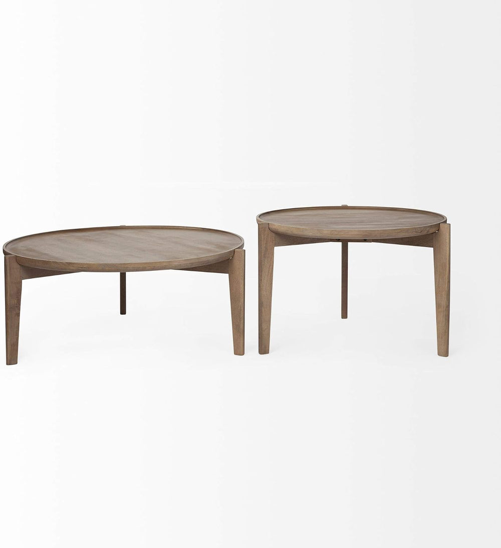 Mercana Cleaver Round Wood Nesting Coffee Tables in Brown(Set of 2)