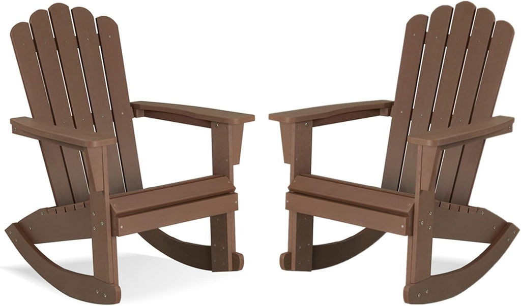 Adirondack Rocking Chair Set of 2, Brown | Eco-Friendly Wood-Style Outdoor Patio Rocker - Heavy Duty 350 lbs Capacity, All-Weather Recycled Plastic, Easy Assembly