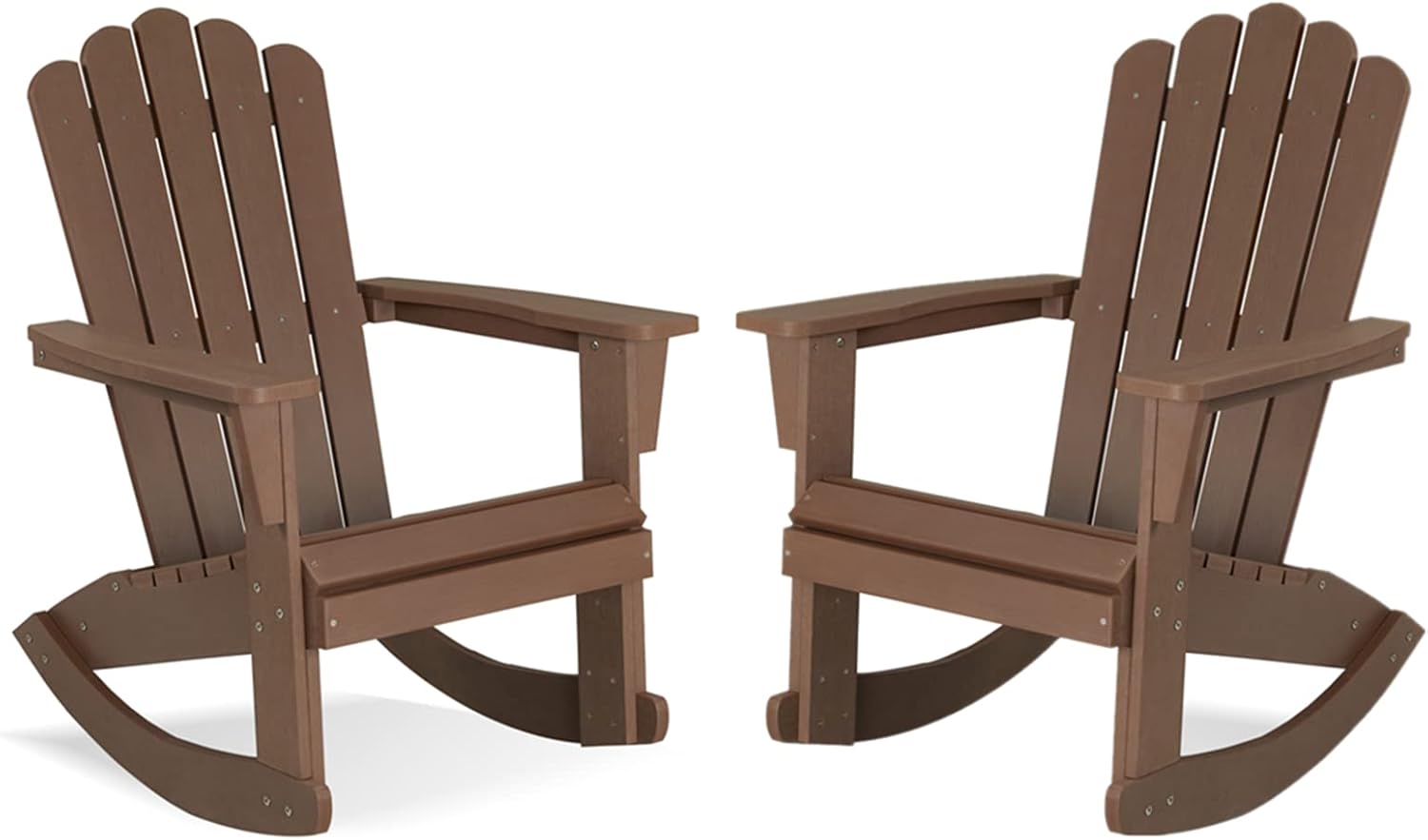 Adirondack Rocking Chair Set of 2, Brown | Eco-Friendly Wood-Style Outdoor Patio Rocker - Heavy Duty 350 lbs Capacity, All-Weather Recycled Plastic, Easy Assembly